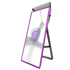 Touchscreen stand with start prompt